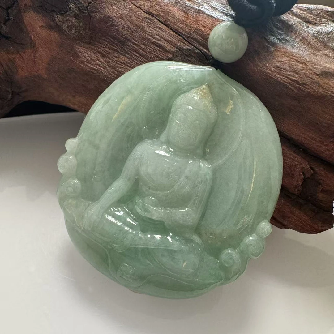 缅甸天然翡翠A货满绿阿尼陀佛吊坠