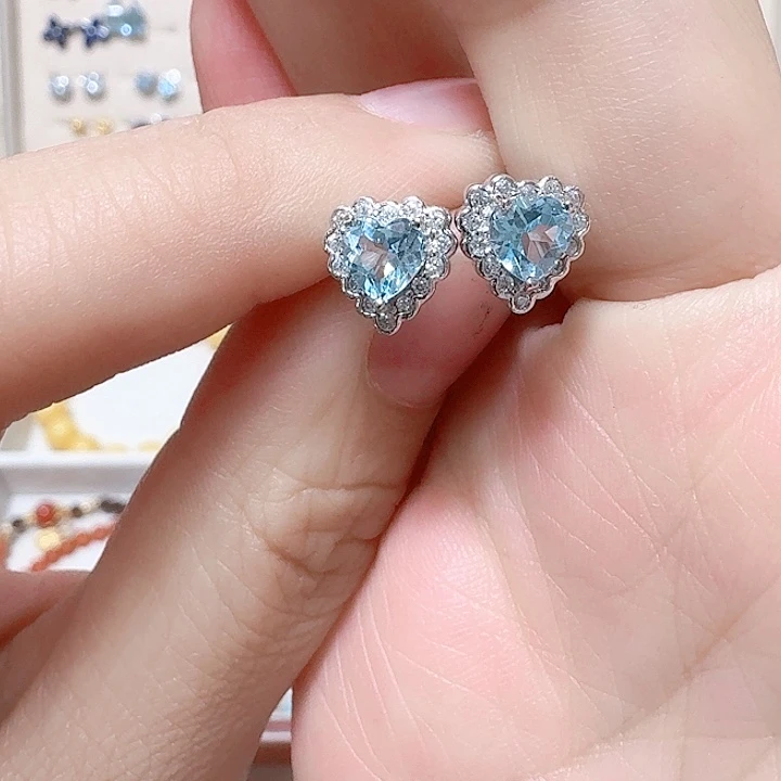 托帕石耳饰银S925镶嵌耳钉