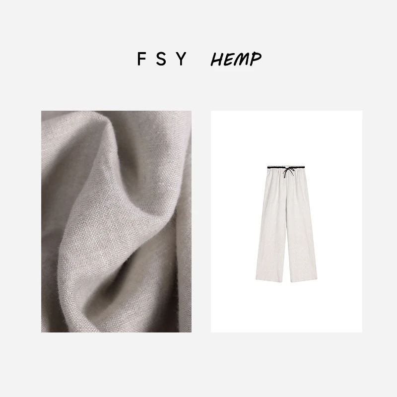 【麻本】100%汉麻休闲裤女士撞色腰头抽绳松紧腰九分裤夏季2025257