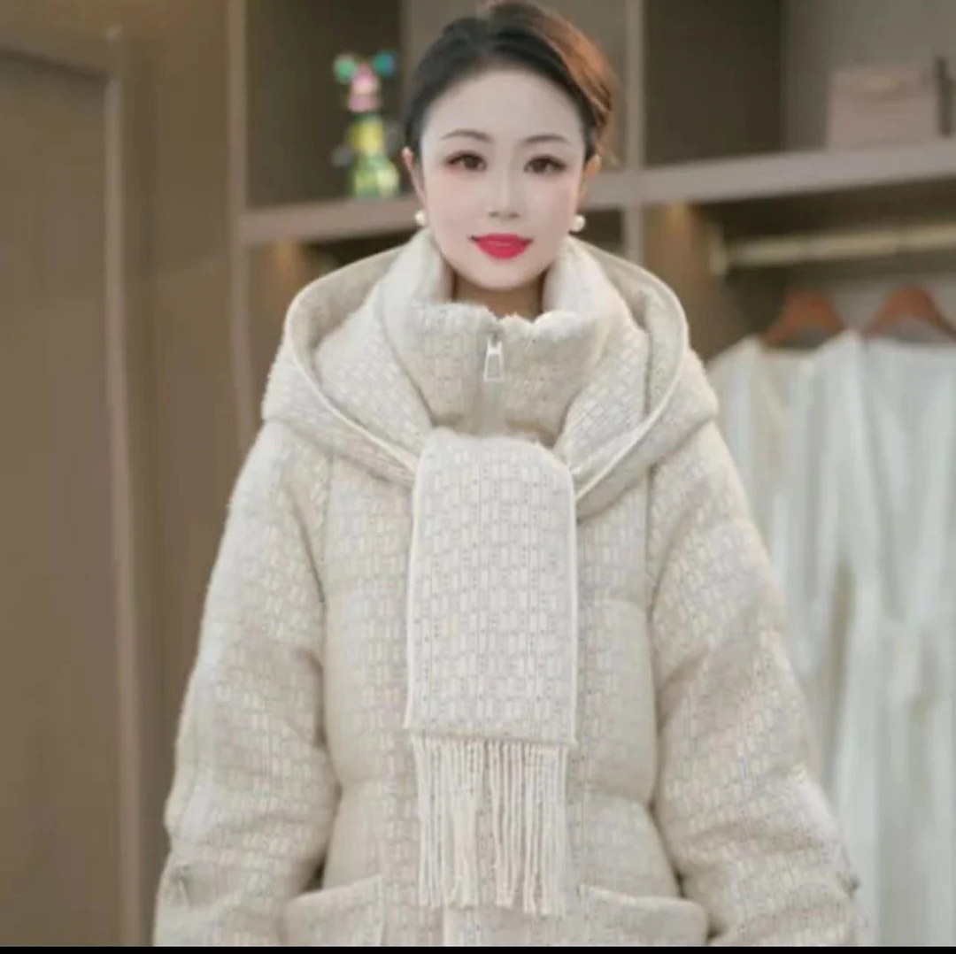 【6196】原版正品新款围巾连帽百搭时尚宽松保暖白鸭绒羽绒服