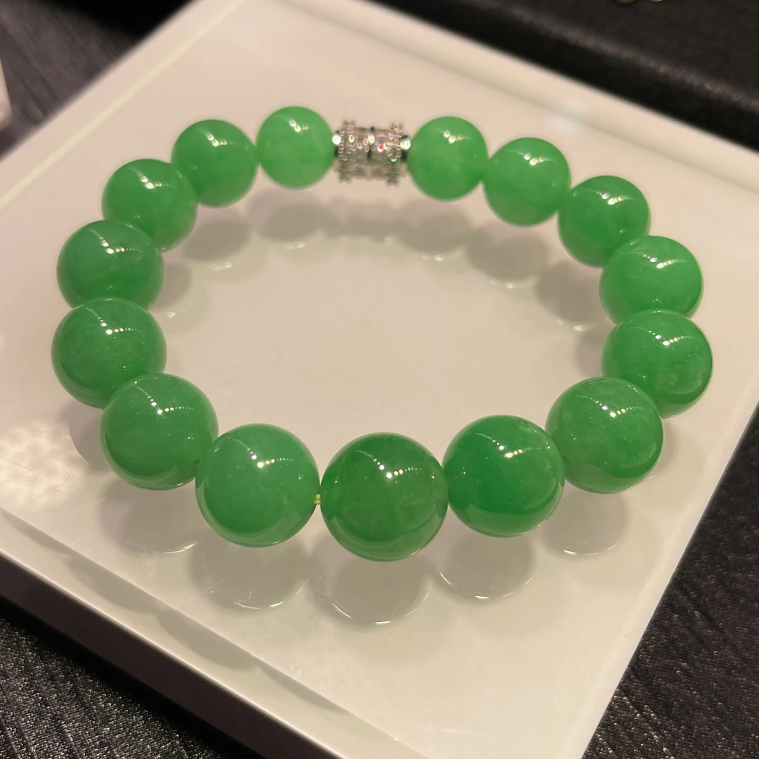 甜阳绿满色翡翠手串卡10.6-12.8