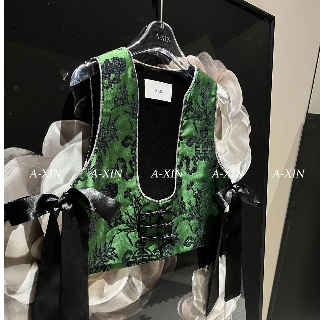 AXIN【青荷】小众设计国风非遗云纱双面马甲女童