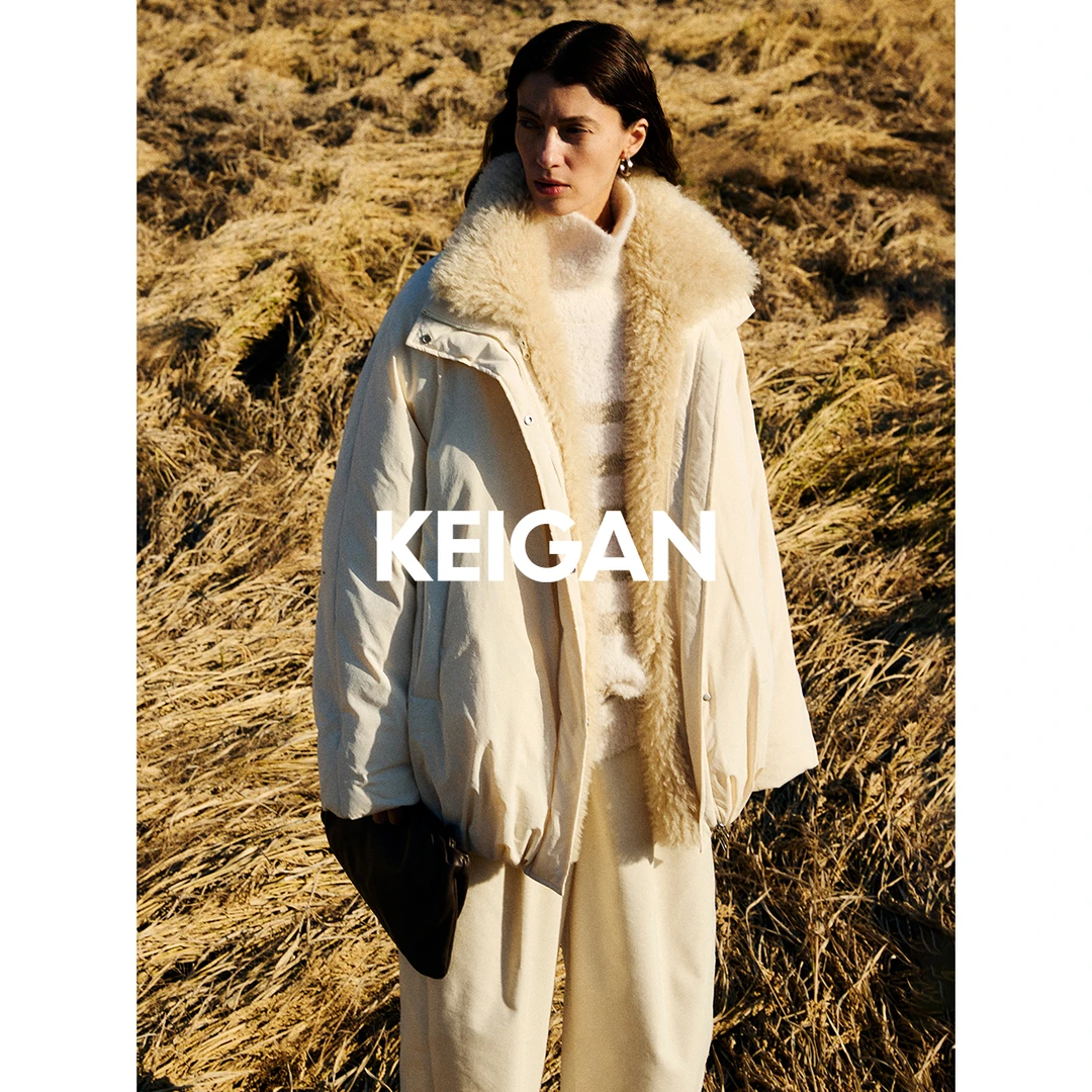 KEIGAN/开间意大利Limon轻盈蓬松白鹅绒可拆卸卷卷毛领花苞羽绒服