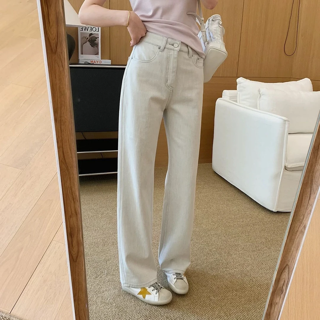 FUJIA STYLE新款韩版休闲简约纯色四面弹窄版牛仔裤JF7031