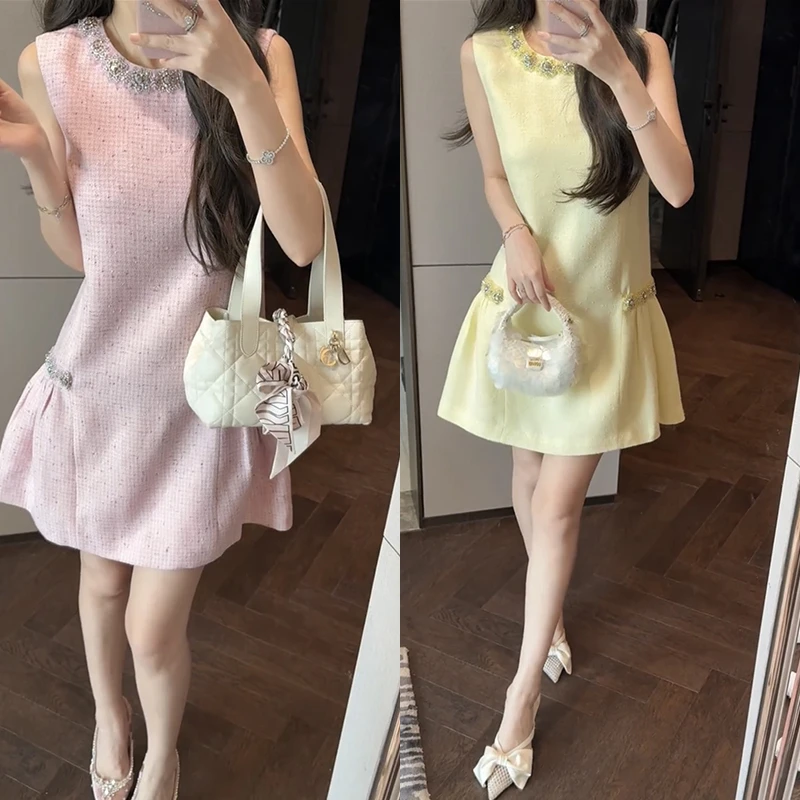 【mimius】喵喵 法式轻奢气质钉珠掐腰连衣裙 G04043-2