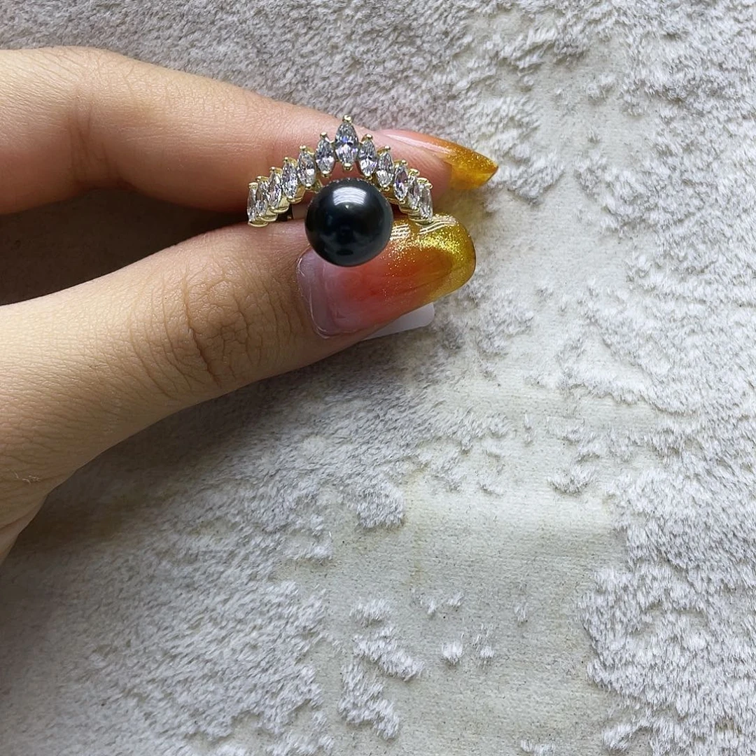 戒圈银S925镶嵌海水珍珠