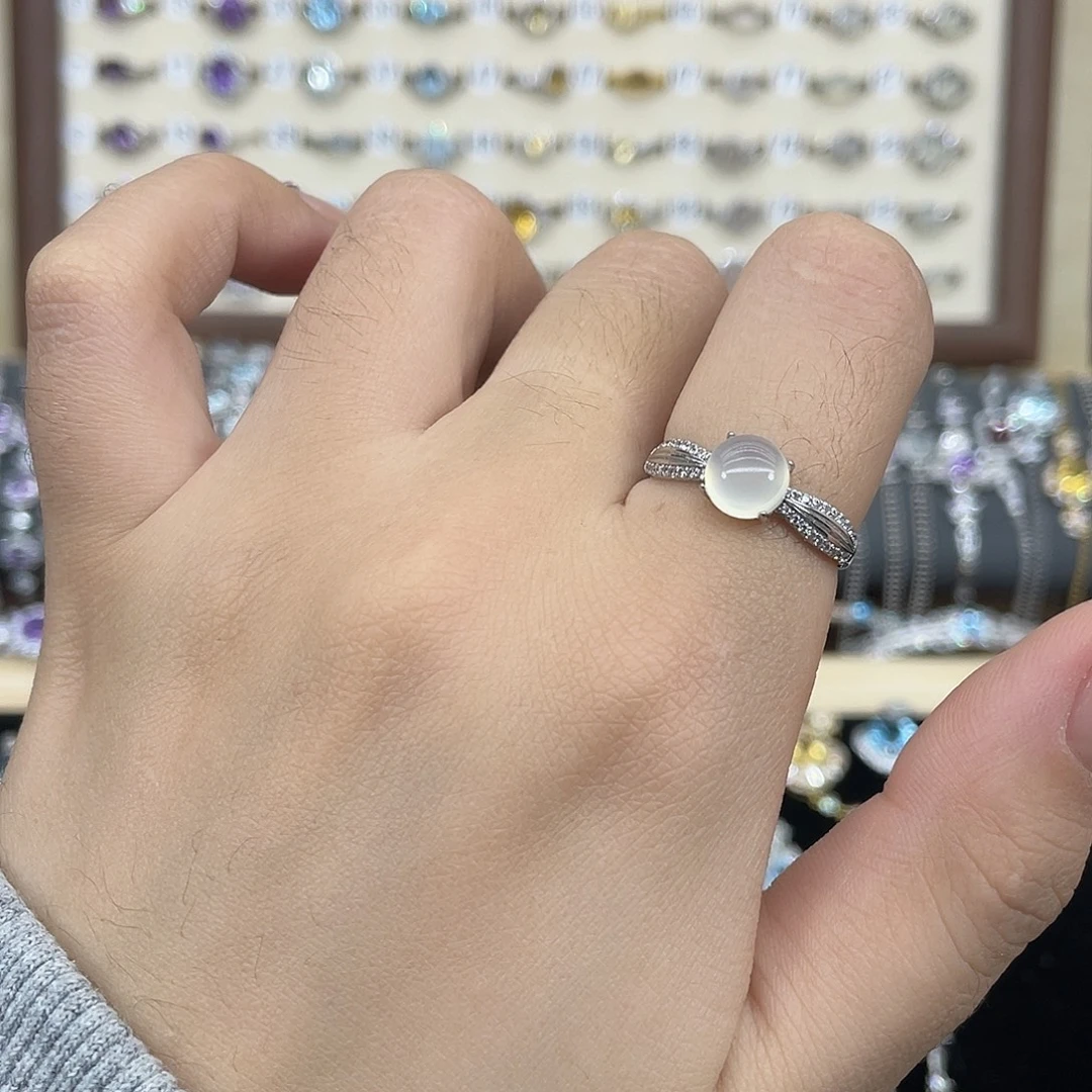 岫玉银S925镶嵌戒指