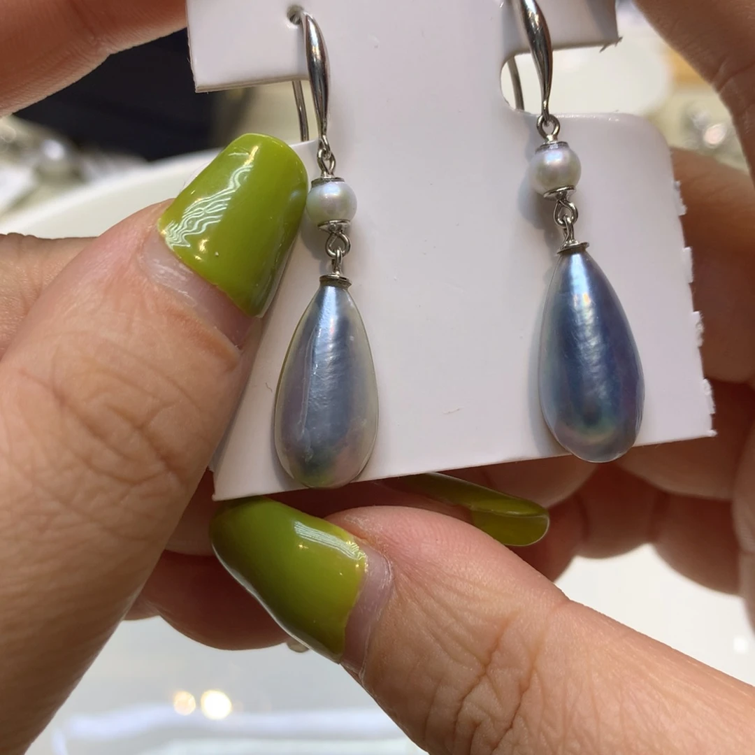 耳饰银S925镶嵌拼合珍珠（马贝珠）