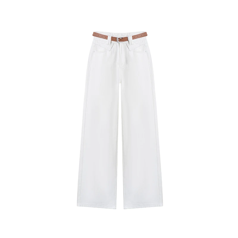 【私人高定】高腰翻边显瘦百搭腰带宽松水洗阔腿牛仔裤A2861