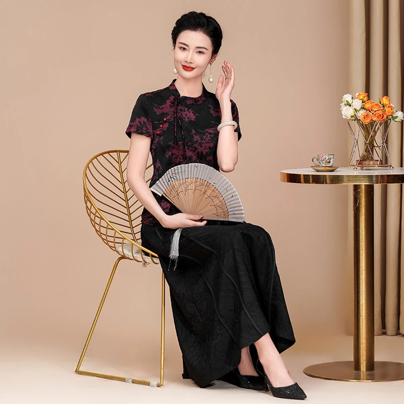 改良新中式春夏复古短袖旗袍上衣显瘦遮肚中年妈妈装中国风气质