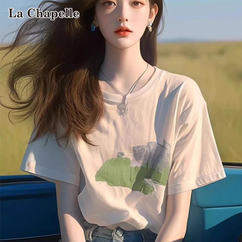 拉夏贝尔白色百搭正肩ins短袖T恤女夏季小众不撞款独特超宽松上衣
