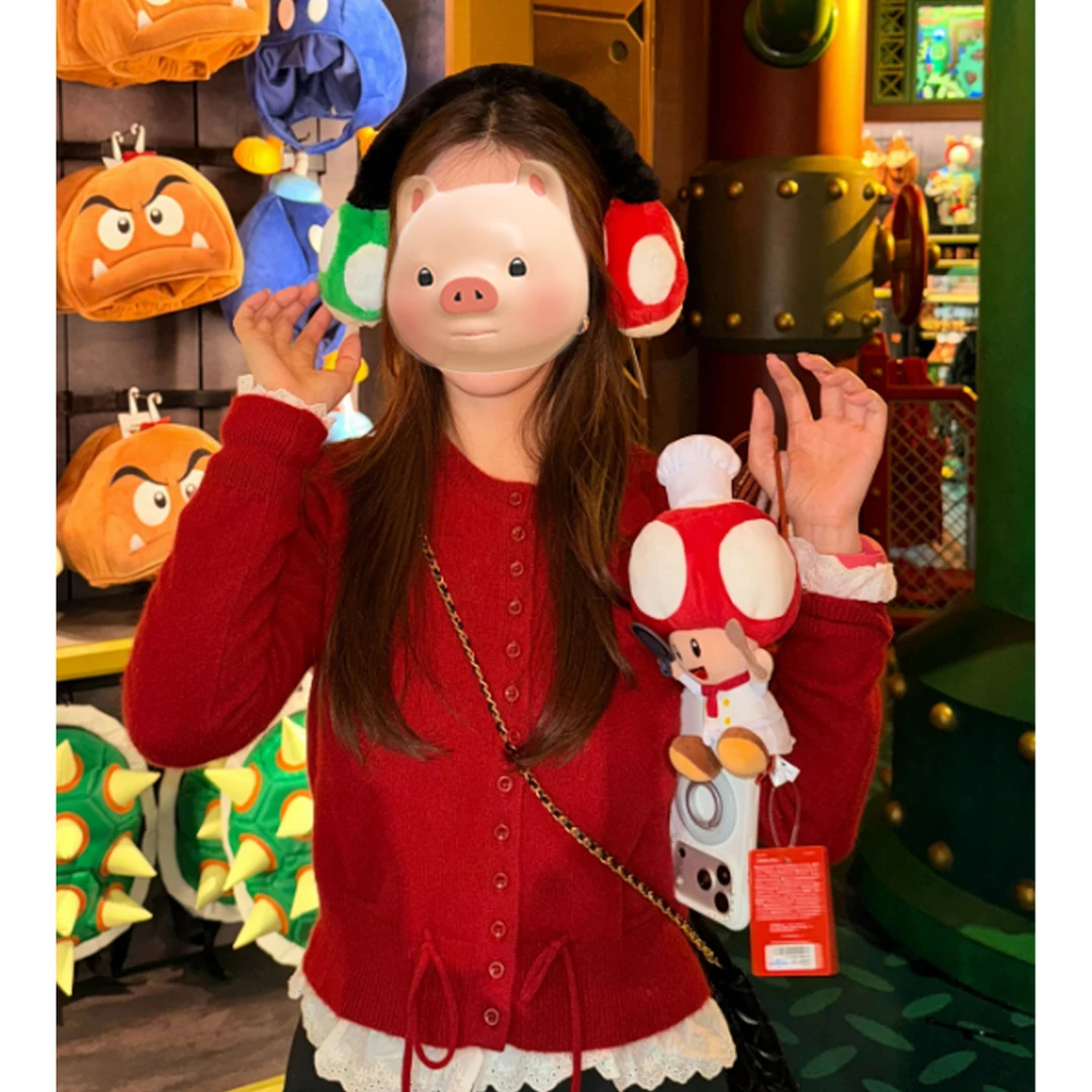 圣诞节穿搭法式蕾丝拼接红色毛衣女秋冬收腰系带慵懒风针织衫上衣