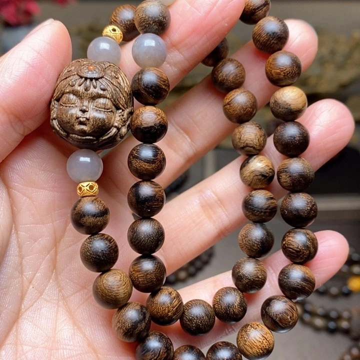 沉香手串越南芽庄瘤疤黄棋楠0.8➕扎基沉香木雕设计