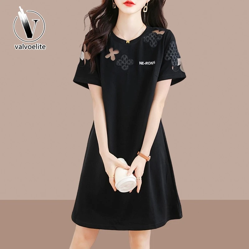 VALVOELITE女士连衣裙夏季新款遮肚子显瘦女装夏季胖mm显瘦连衣裙
