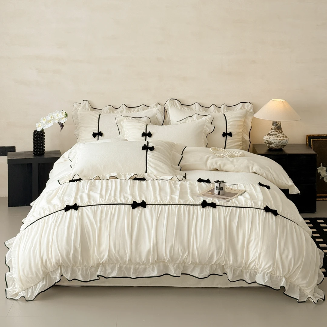 2025新款牛奶绒蕾丝花边四件套韩版法式公主风四件套