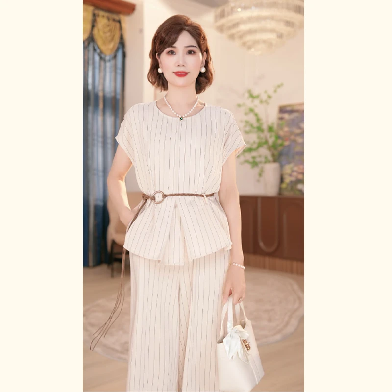 2025新款妈妈装夏装两件套气质上衣洋气中年女装显瘦高级减龄套装