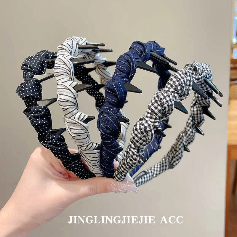 法式复古条纹高颅顶齿梳发箍女2025新款洗脸防滑发卡日常外戴头箍