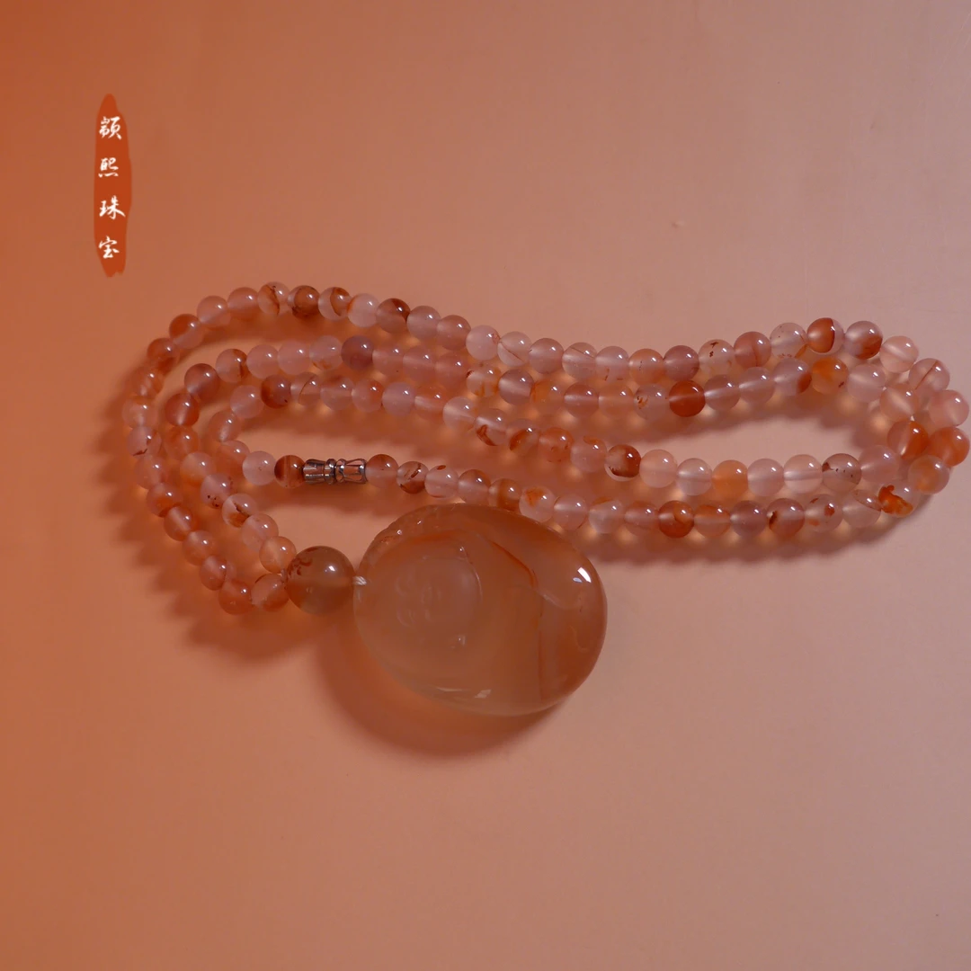 原矿南红玛瑙冰飘飘花意境佛公链珠6mm项链气质时尚长链
