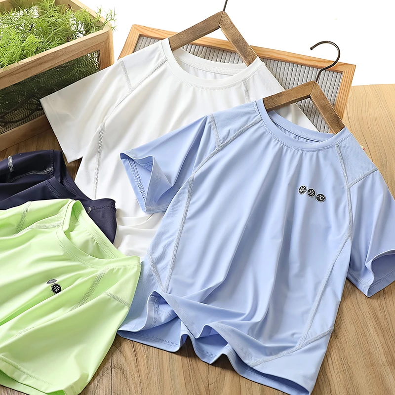 男童短袖T恤夏装2025新款男孩冰丝运动上衣儿童半袖速干衣薄透气
