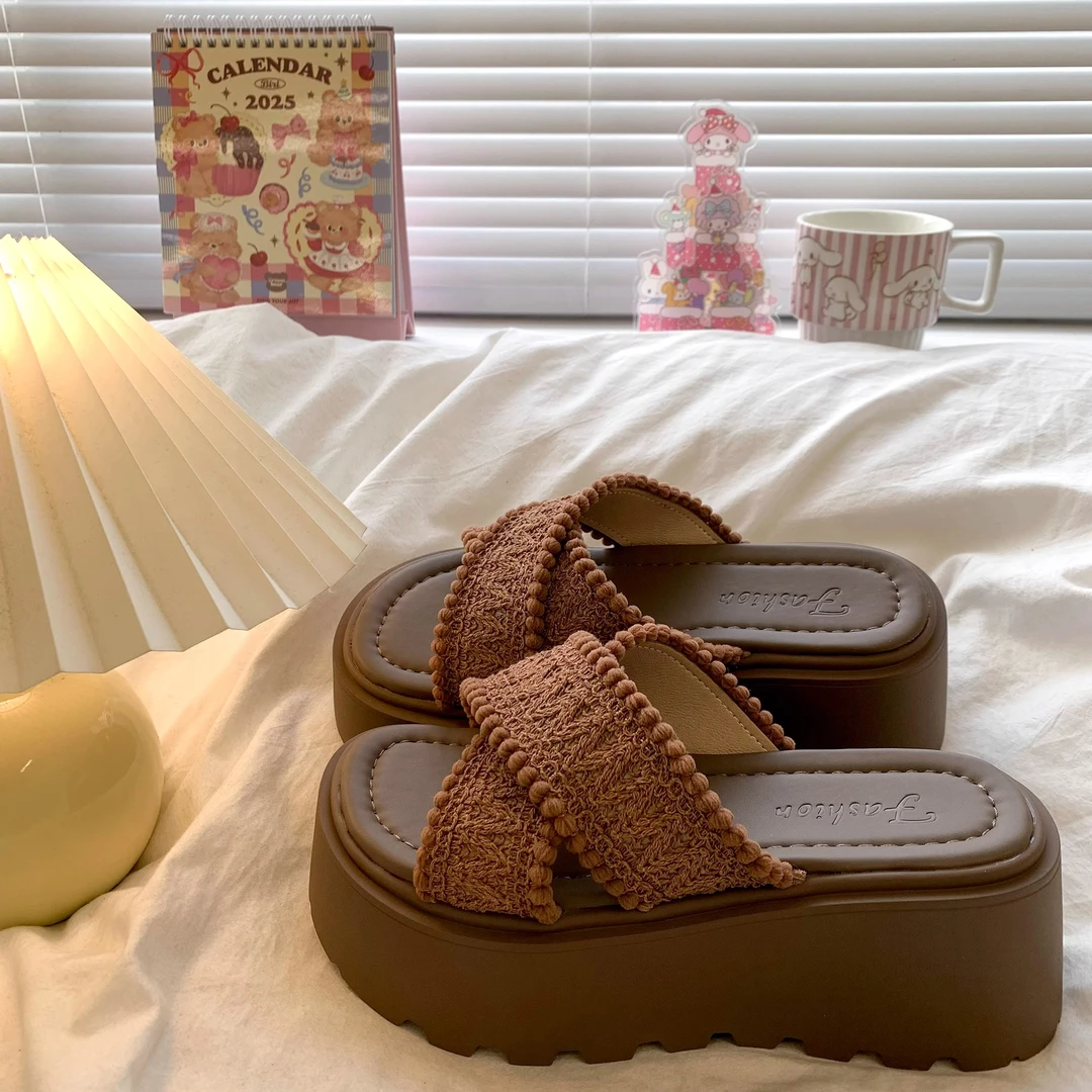 厚底增高凉拖鞋女夏季外穿2025新款小个子松糕休闲交叉带沙滩凉鞋