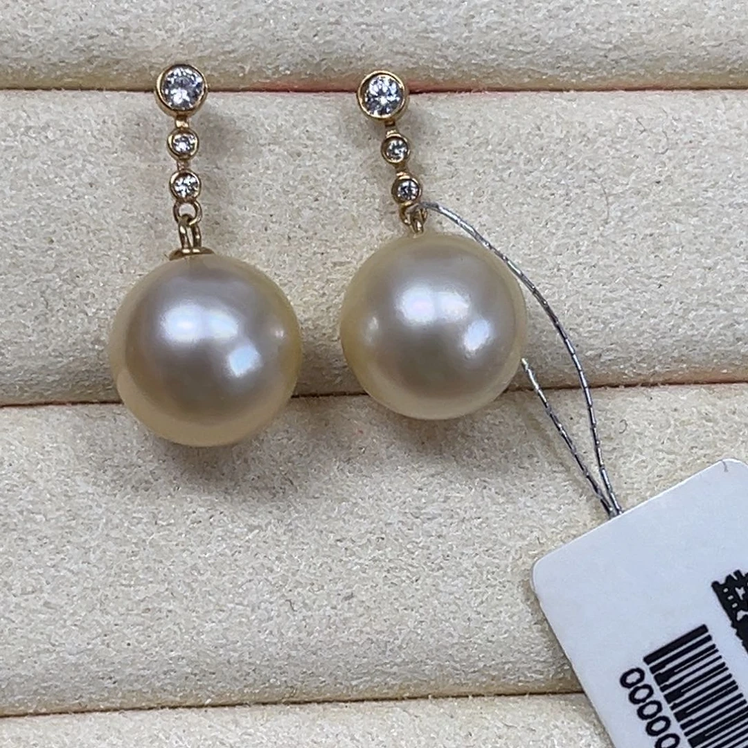 海水珍珠耳饰18K金镶嵌10-11mm