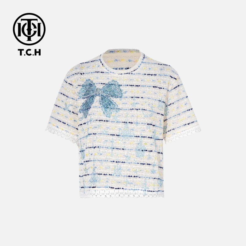 TCH私服烫钻工艺新时尚淑女百搭新潮流T恤女T75B09E5046轻奢tch