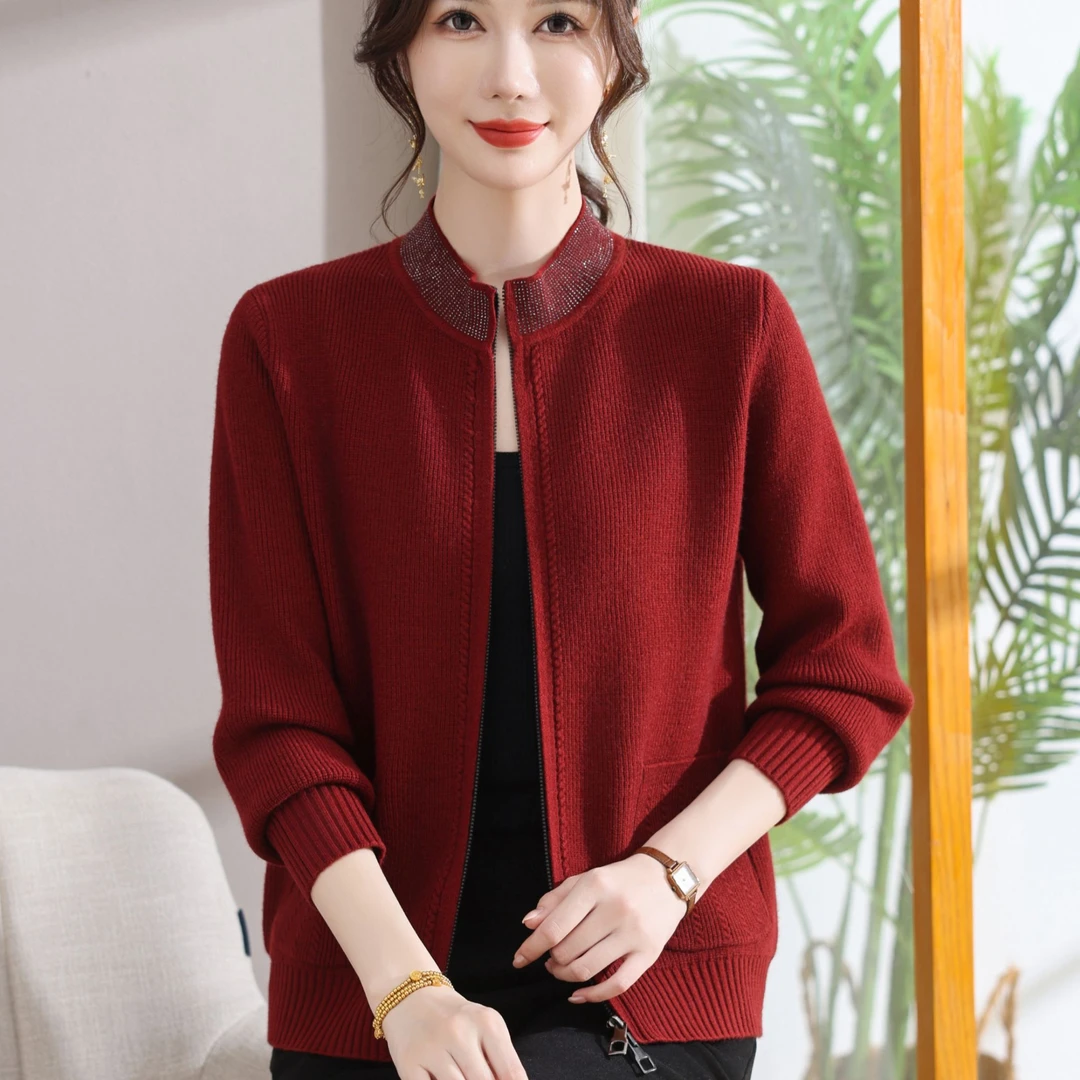 2025年春季新款女装上衣针织拉链开衫中老年妈妈减龄毛衣外套夹克