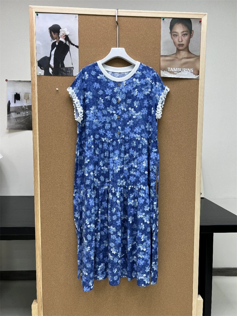 NXH-[盈夏少女]25夏季新款法式静奢风时尚花边连衣裙X-5363