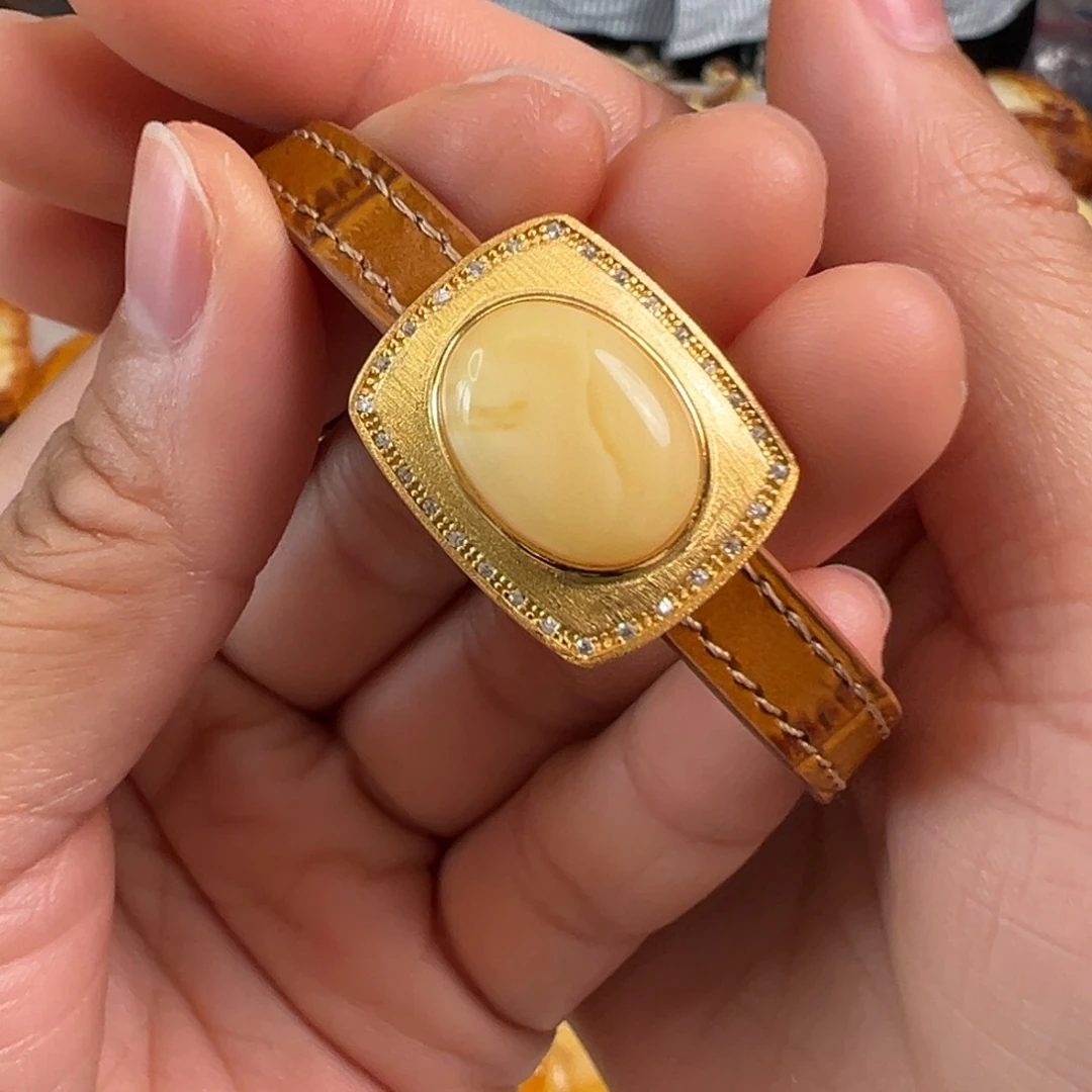 蜜蜡银S925镀金镶嵌裸石蜜蜡