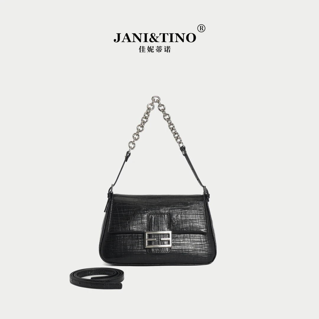 JANITINO/佳妮蒂诺当季新款时尚百搭单肩斜挎链条女包4302黑