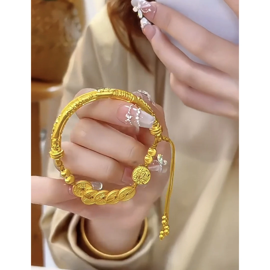 合金手链 精工不掉色新中式国潮风吉言五帝钱小众精美半镯手链