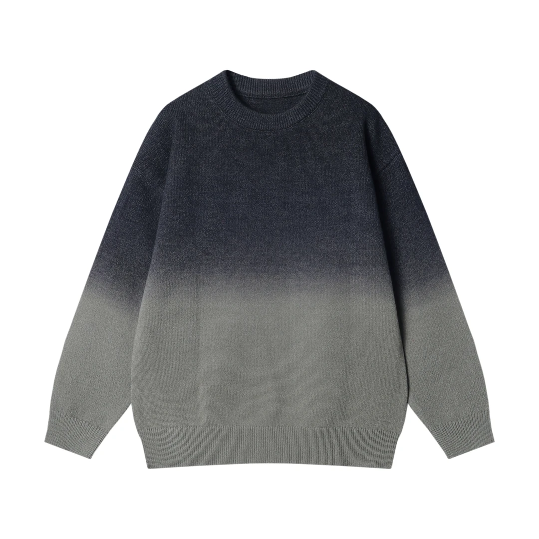 秋冬季新款时尚个性韩版渐变圆领针织毛衣百搭宽松高级百搭上衣