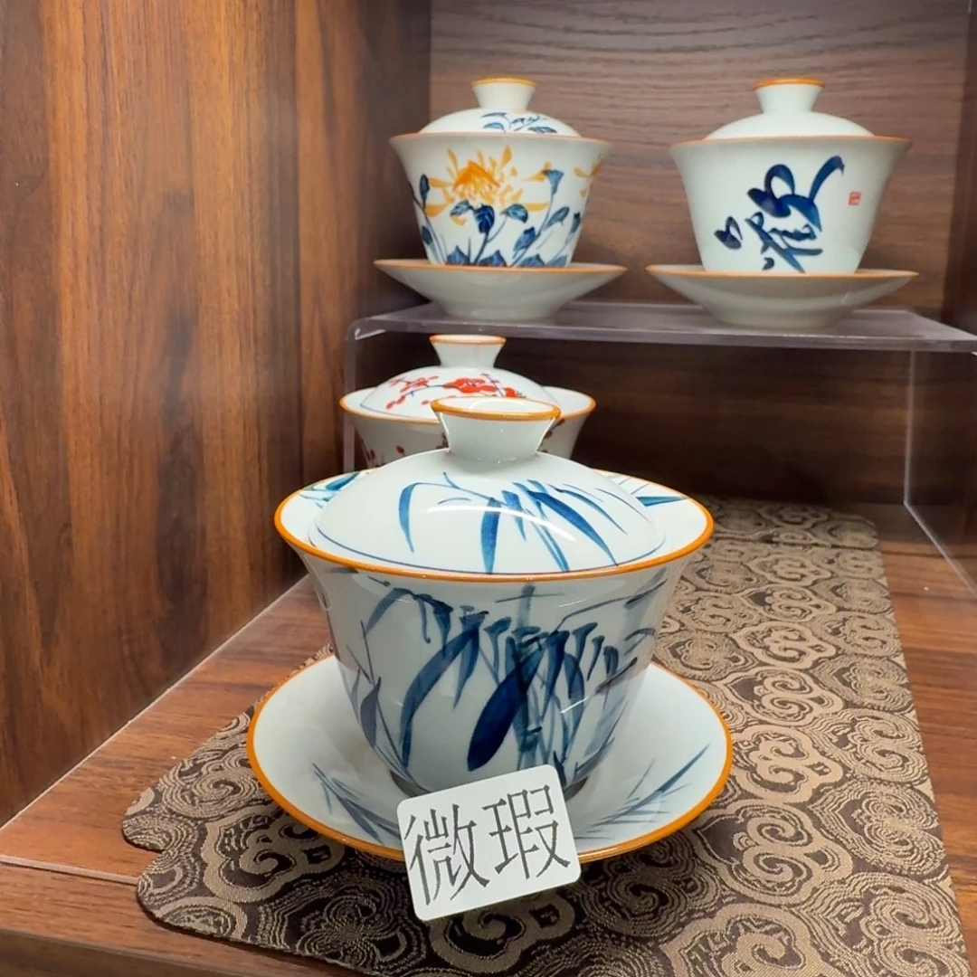 釉下手绘茶具微瑕