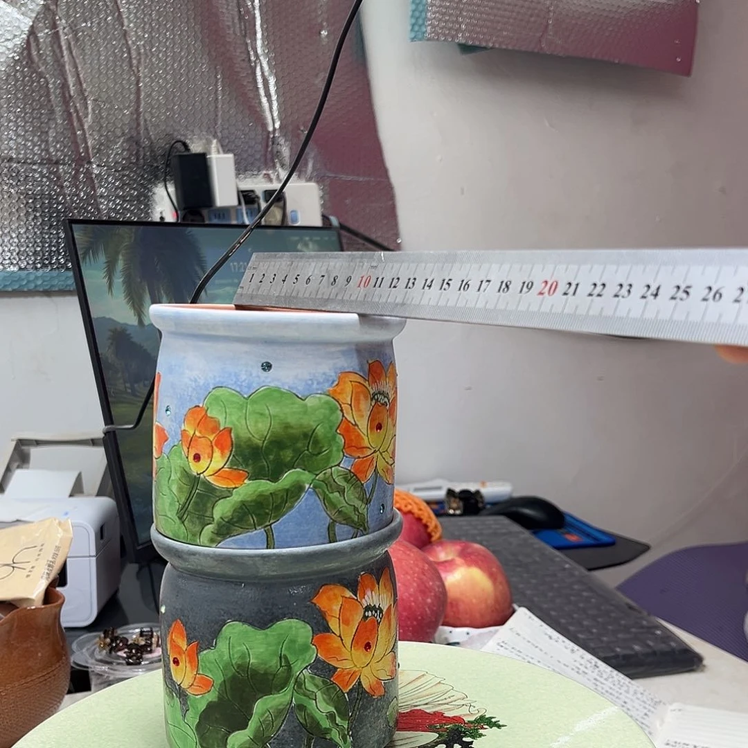 红陶景德镇纯手工手绘红桃泥奶罐