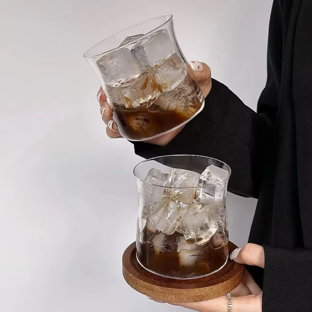 明尚德璃匠福利款宽口咖啡杯双支装手工网红透明家用创意主人杯