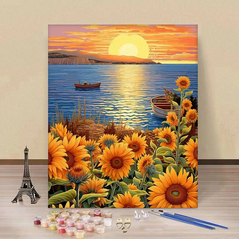 数字油画diy新款式画布手工填色解压客厅房间油彩画装饰画手绘
