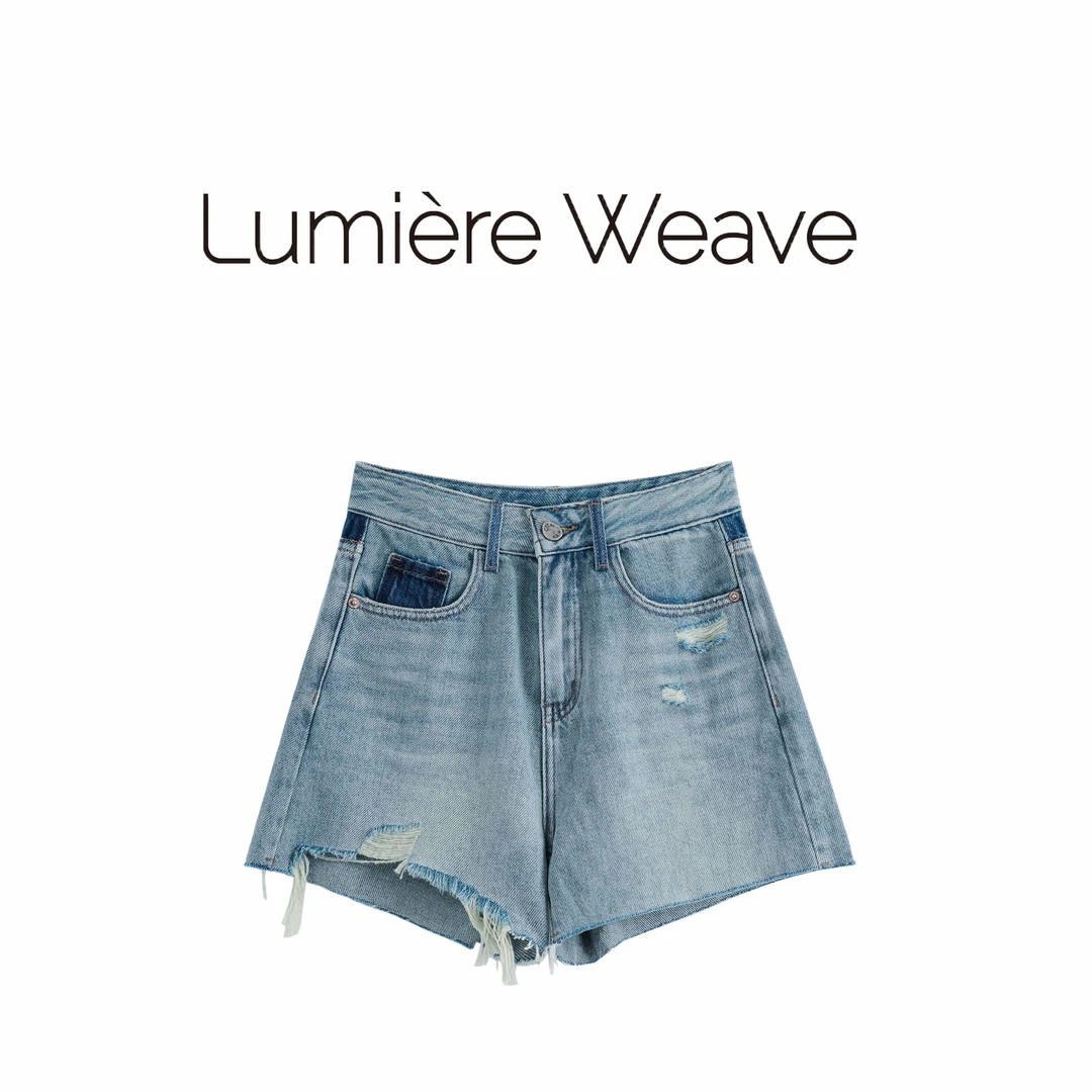 LumièreWeave 【裸感裤】LWKA1011夏日磨破牛仔短裤