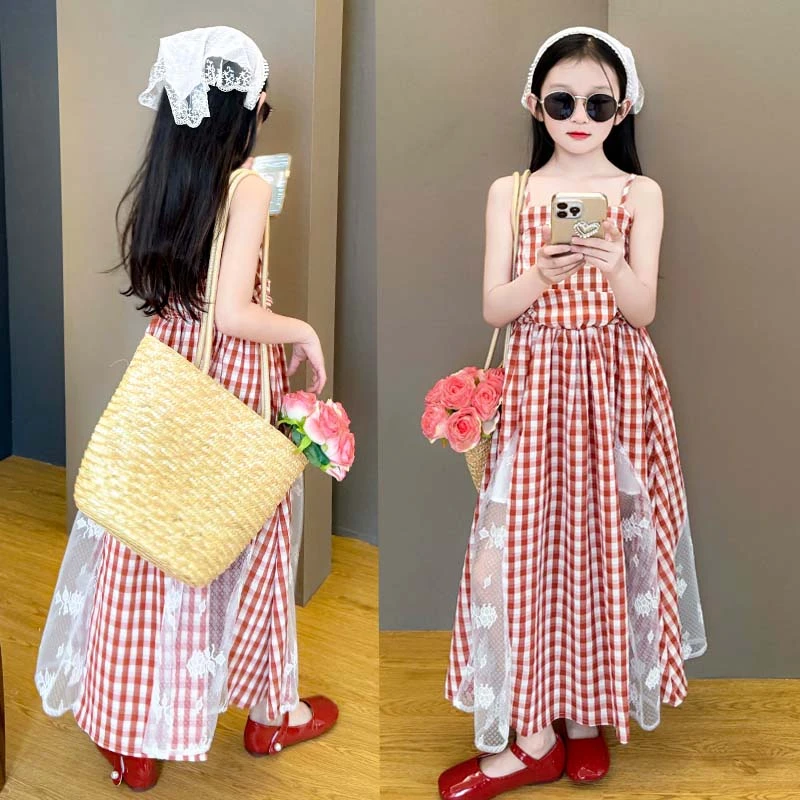 女童格子裙洋气吊带连衣裙韩版洋气潮公主裙2025夏装新款