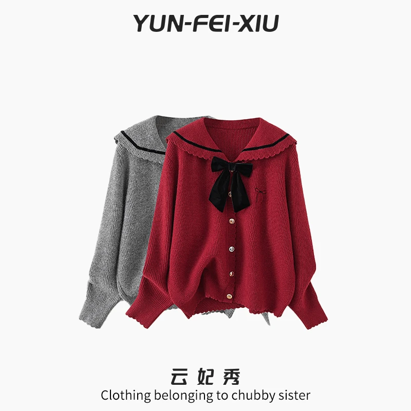 云妃秀大码女装针织衫胖妹妹显瘦宽松百搭韩版开衫上衣秋季33396
