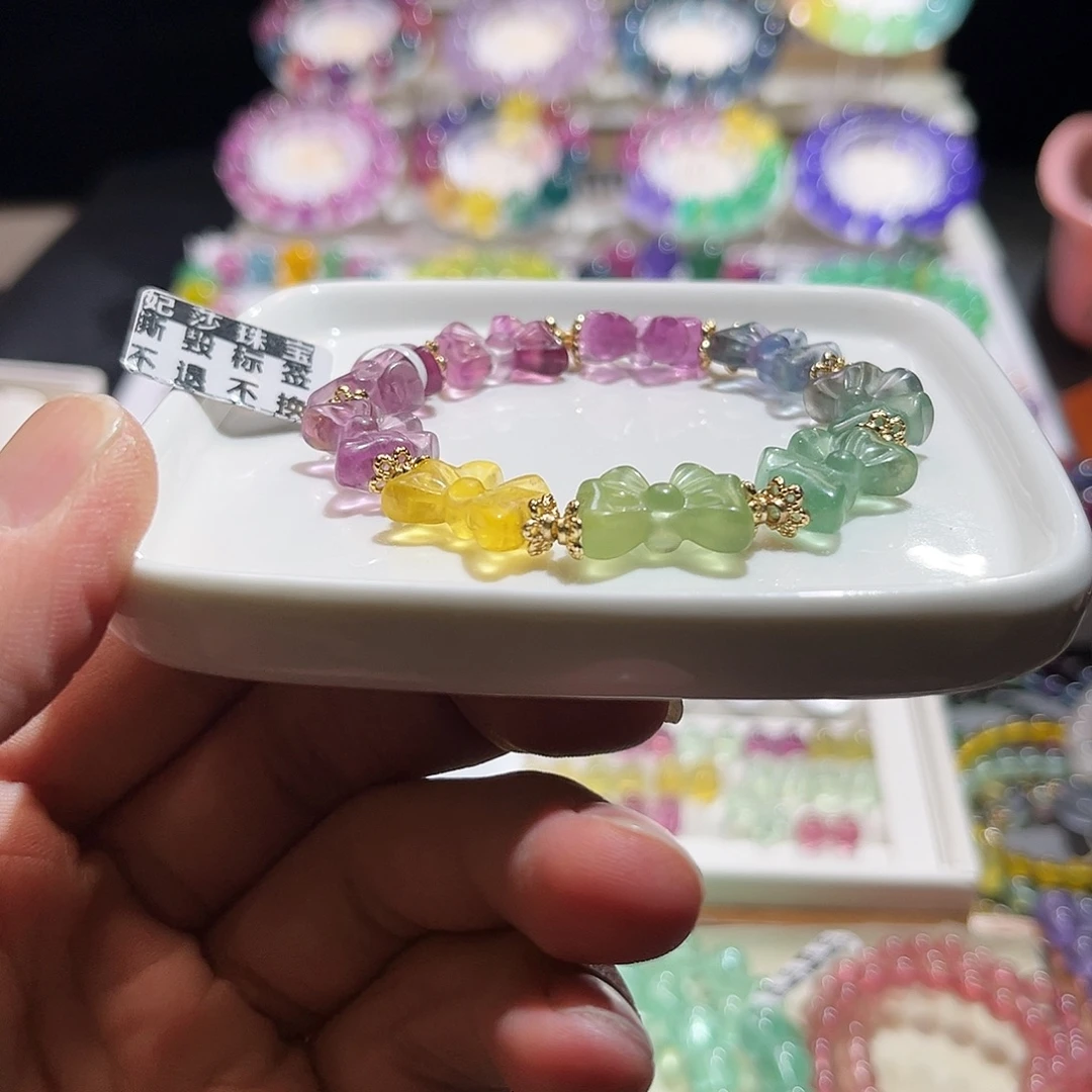 萤石未镶嵌手链彩虹渐变蝴蝶结
