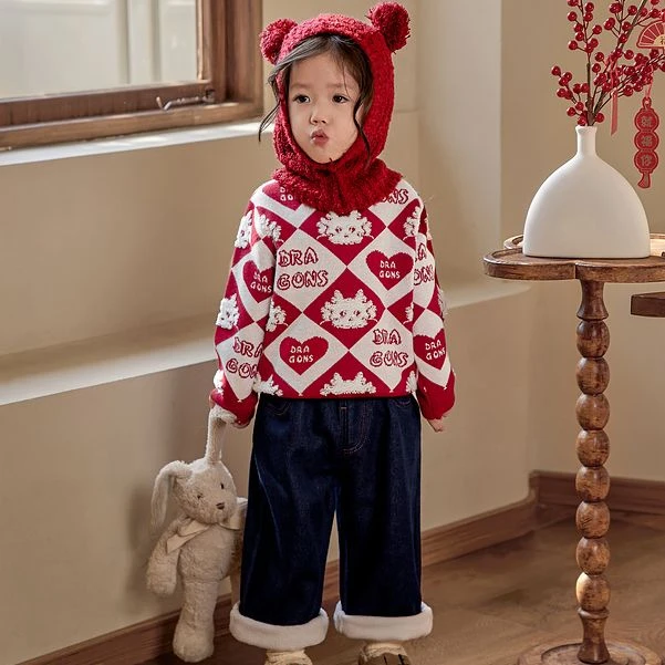 小O宝Okids童装 毛衣冬红色针织衫新年衣服 YFD312274