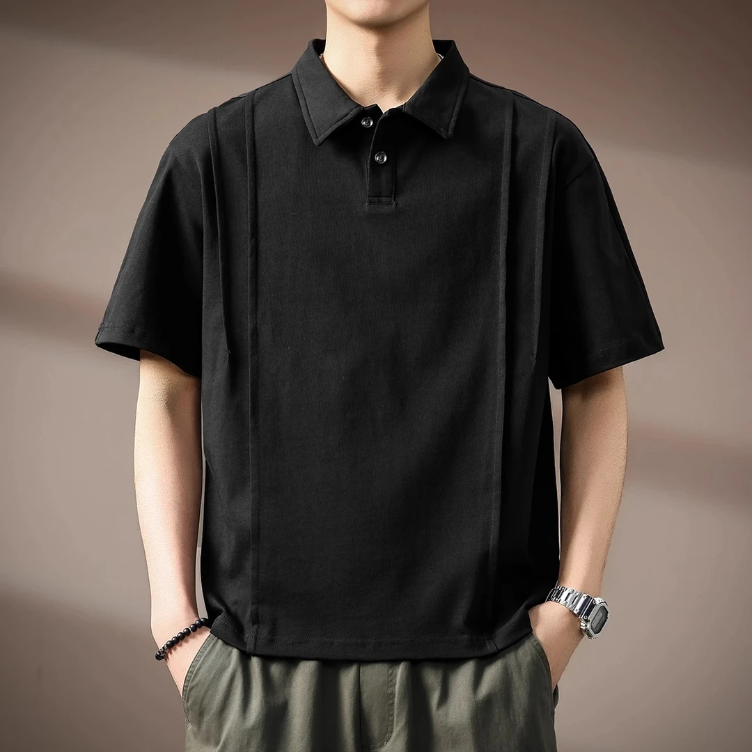 MR.MUDI/穆迪先生高端轻熟风褶皱设计短袖Polo衫男士夏季新款宽松