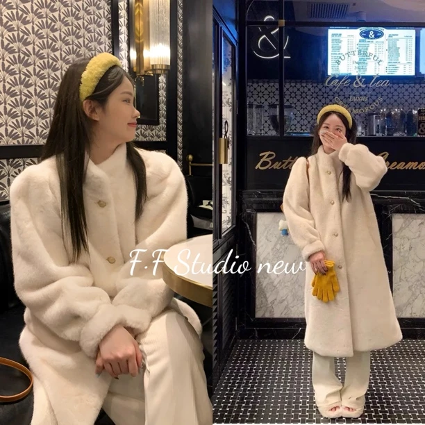 Duomi“公主战袍”长款泡泡袖洋气毛毛外套