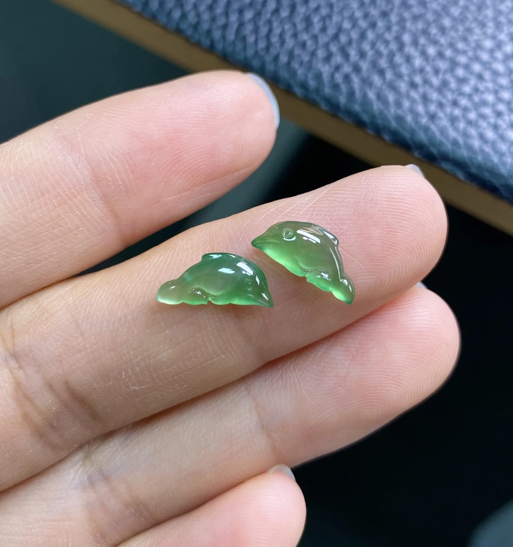 天然翡翠A货甜绿海豚一对可爱清新设计手链锁骨链尺10.5-4.9-2.4