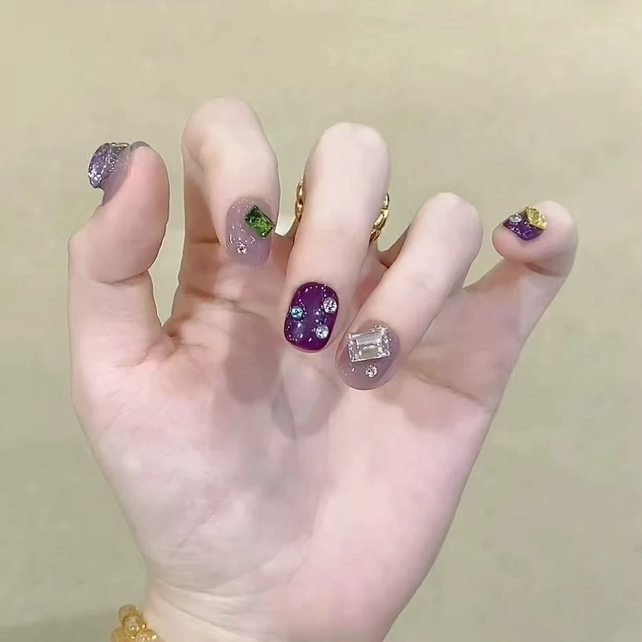 [葡萄紫钻]手工穿戴甲可爱紫色爆闪ins气质精致闪耀大钻甲片高级