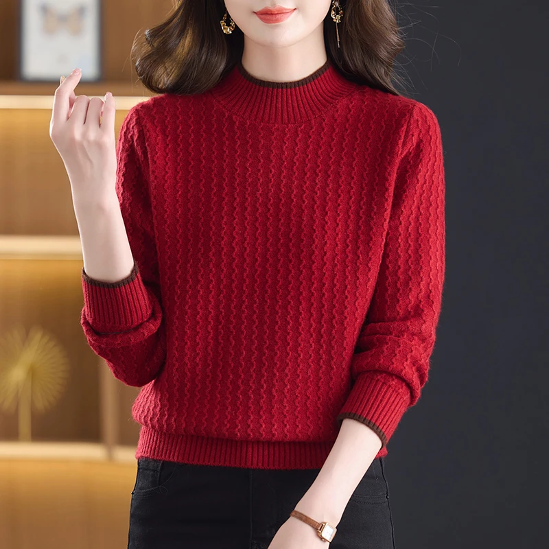 羊毛衫冬季女厚款保暖半高领打底宽松显瘦百搭气质时尚内搭针织衫