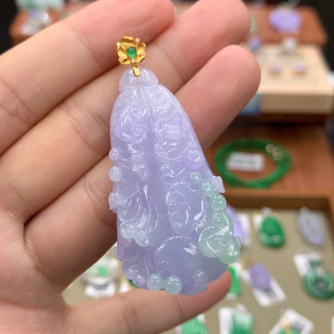 翡翠18K金镶嵌吊坠(不含链)