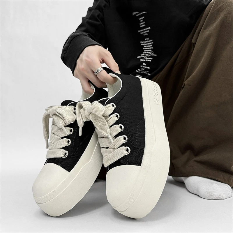黑白大头帆布鞋男新款百搭透气运动休闲板鞋厚底增高小白鞋高街女