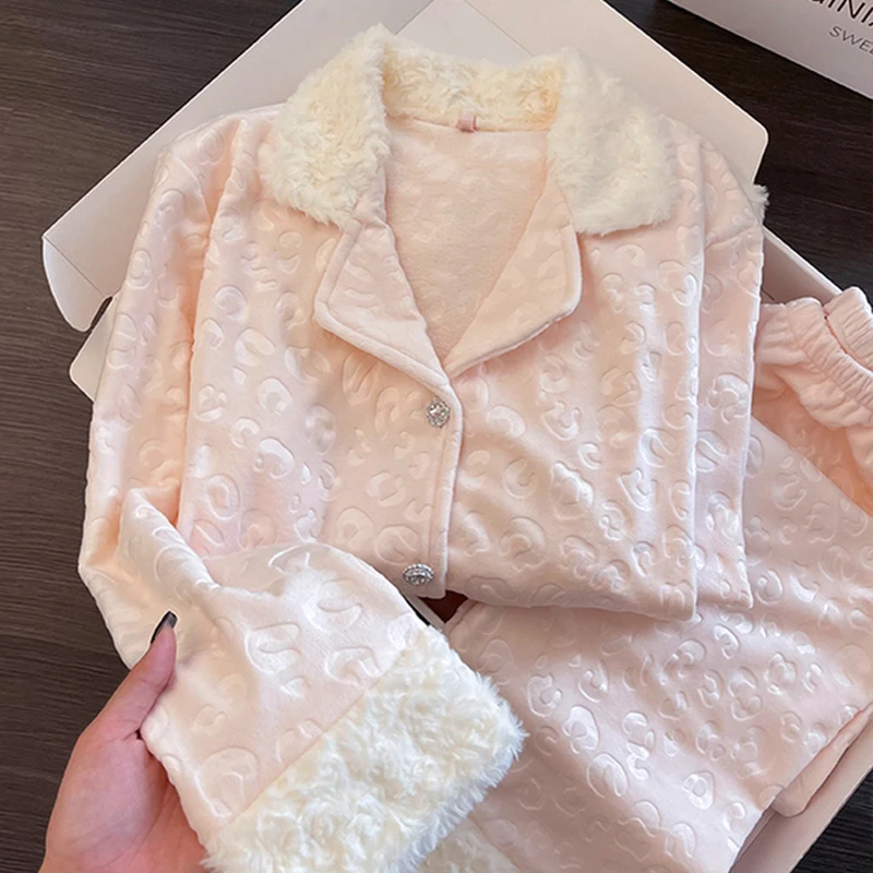 睡衣女海岛绒秋冬新款高级感可外穿长袖长裤双面绒薄绒家居服套装