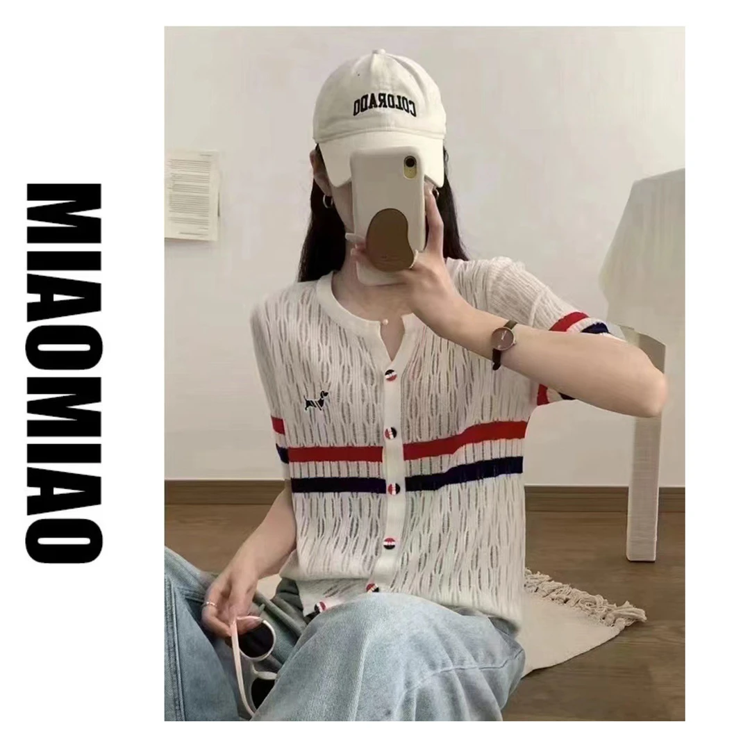 【苗苗】2210胖MM薄款短袖针织衫女夏季新款显瘦宽松独特上衣